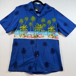 Vintage Hawaiian Reserve Paradise Beach Shirt M‎ Blue Tropical Hammock US Made